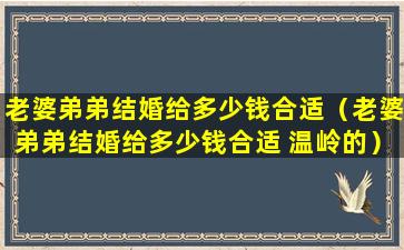 老婆弟弟结婚给多少钱合适（老婆弟弟结婚给多少钱合适 温岭的）